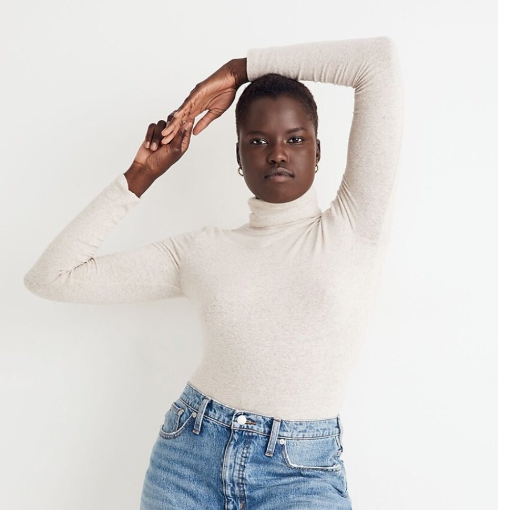 NWT Madewell Turtleneck Bodysuit Cream XXL Long Sleeve Thong